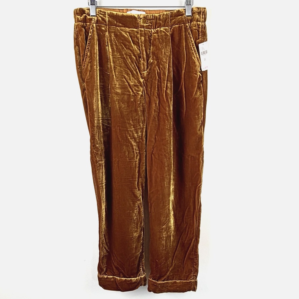 Anthropologie Pants Womens XS Gold Velvet High Rise Wide Leg Trouser NWT $90